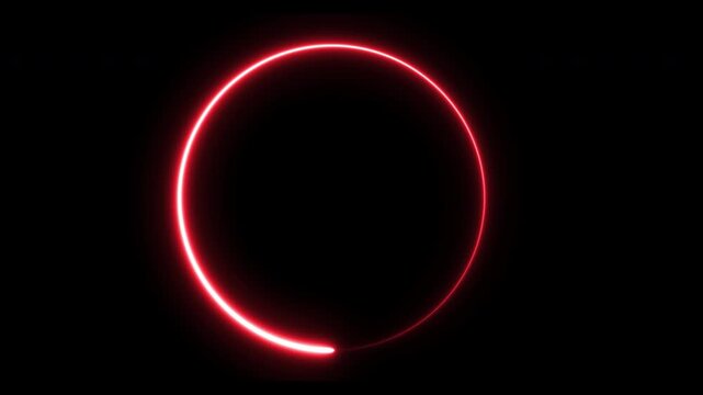 Play sign icon transparent animation red neon glow with circle looping line trail animation, neon media player button on transparent background, 4k video
