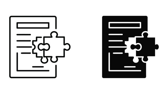 Business report document with missing puzzle piece icon glyph and line set