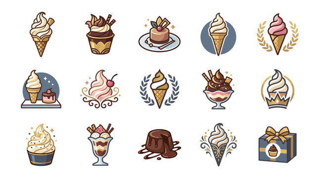 Colorful dessert icons set.