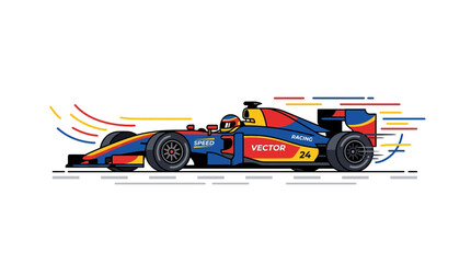 Obraz premium Formula 1 Race Car Speeding on Track - Vector Illustration