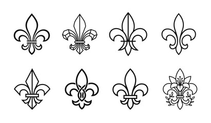 Minimalist black outline fleur de lis symbols for vintage logo design © duygu