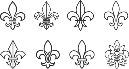 Fototapeta premium Luxury fleur-de-lis heraldic vector elements and royal lily icons set