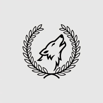 Majestic wolf head silhouette with laurel wreath, symbolizing strength and victory.