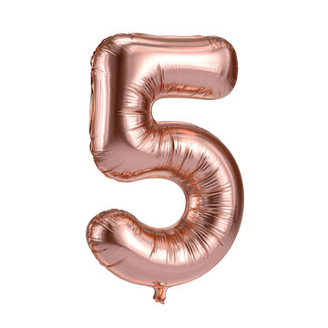 Rose gold number 5 balloon, isolated on transparent background