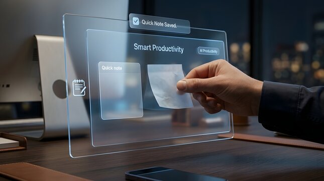 Ai powered productivity seamless note taking with transparent digital interface concept