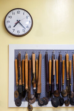 Wall Clock Above Bookbinding Tools