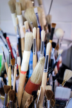 Paint Brushes in an Artist Studio