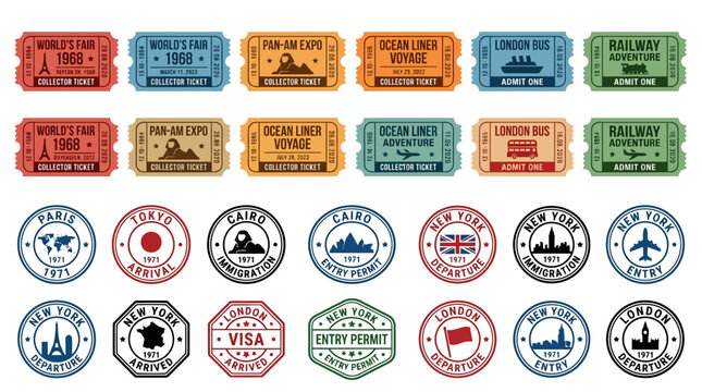 Vintage Travel Tickets and Destination Stamps Collection