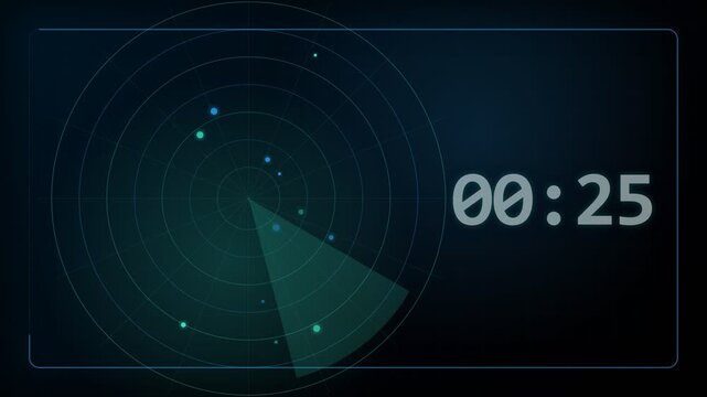 30 Second Countdown Timer Animation from 30 to 0 Seconds with Numbers for Videos, Presentations, Events, and Stock Footage, Submarine sonar radar screen. Digital underwater scanning interface display.
