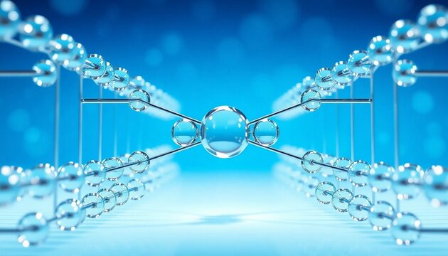 Futuristic molecular structure, DNA double helix model, blue science background, biotechnology concept, 3D rendering