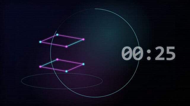30 Second Countdown Timer Animation from 30 to 0 Seconds with Numbers for Videos, Presentations, Events, and Stock Footage, Digital countdown timer on a cube. Modern glowing clock for time management.