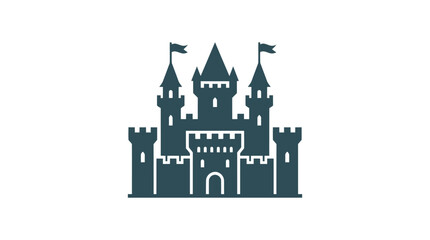 Dark green medieval castle icon. © Amjad
