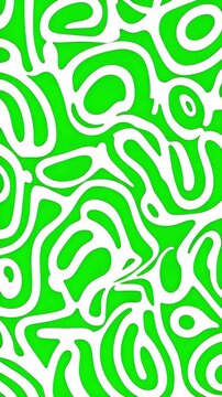 Abstract white swirling stripes moving on a bright green screen background, vertical video featuring fluid psychedelic patterns for chroma key editing