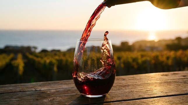 Red wine pouring into glass Albari&ntilde;o wine being served perfect for Albari&ntilde;o Day
