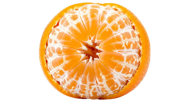 Fresh juicy half slice of orange citrus fruit showing pulp and texture