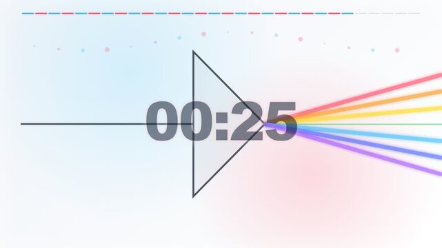 30 Second Countdown Timer Animation from 30 to 0 Seconds with Numbers for Videos Glass prism light refraction. Abstract rainbow spectrum effect on dark background