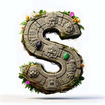 letra S, mayas, arte, precolombino, mexico, piramides, antiguas, estatua, s&iacute;mbolo, aislada, madera, ilustraci&oacute;n, objeto, decoraciones, plantas, peninsula, sur, arte maya, tallado a mano, escultura, me