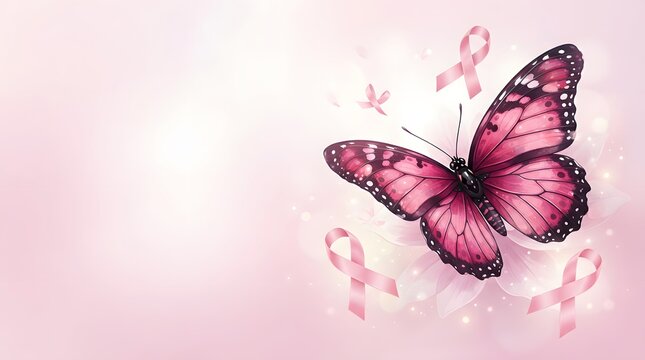 Breast cancer awareness month pink butterfly symbol of hope and support