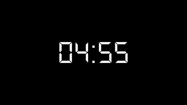 5 minutes countdown digital clock timer animation