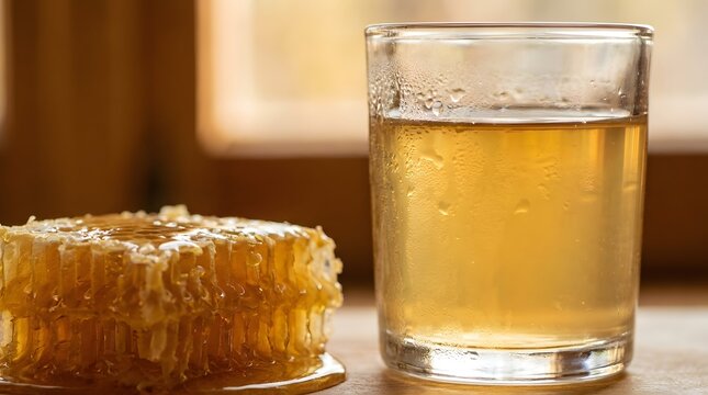 Glass of honey water Honeycomb and refreshing drink  perfect for Mead Day 