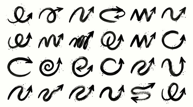 Hand Drawn Grunge Ink Arrow Collection Set with Artistic Distressed Texture and Dynamic Sketch Styles for Graphic Design Elements