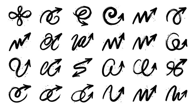 A collection of diverse hand-drawn arrow icons, perfect for graphic design and user interface elements