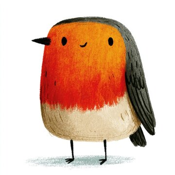 Cute European robin doodle illustration for children