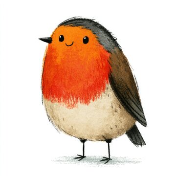 Cute European robin doodle illustration for children
