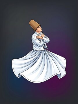 Whirling dervish performing traditional sufi dance in white robes