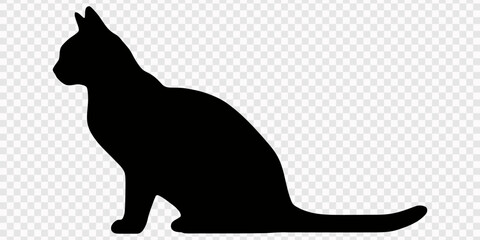 cat sitting upright and facing right silhouette, Black silhouette illustration of a sitting cat facing right with upright posture and elegant feline contours, 3D rendering a black silhouette  © Line sA