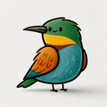 Cute European bee-eater doodle illustration for children