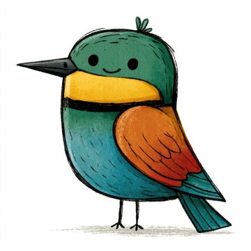 Cute European bee-eater doodle illustration for children