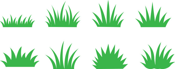 Minimal Green Grass Tuft Collection Lawn Bush Silhouette Vector Set © nasima0204