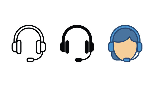 Headset icons for customer service and communication technology