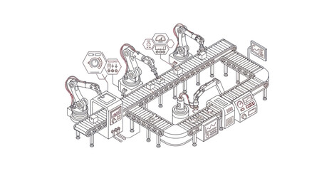 Obraz premium Automated Factory Production Line Vector Illustration
