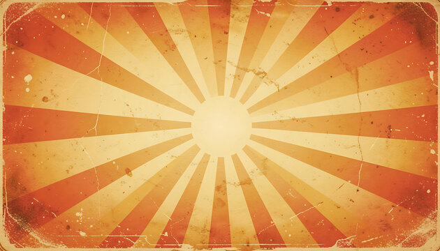 An abstract retro sunburst background featuring grunge textures and red and yellow radiating sun rays, created with generative ai for vintage-style designs.
