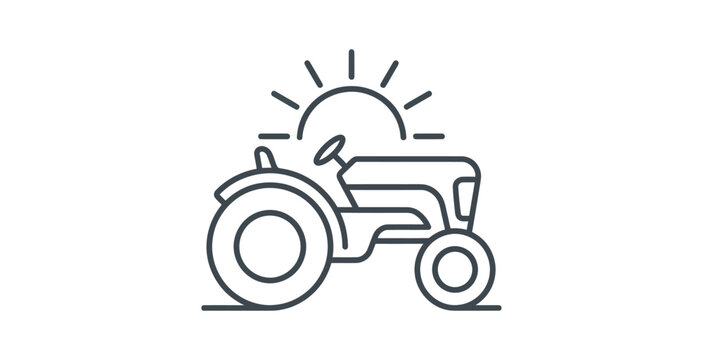 Minimalist Tractor and Rising Sun Icon Vector