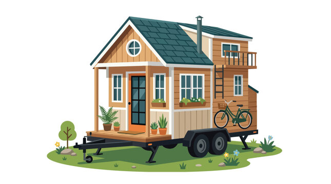 Cozy Mobile Tiny House on a Trailer with Wood Panels and Plants for Off Grid Living and Sustainable Home Lifestyle