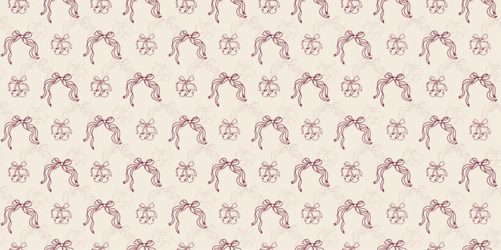 Cherry Ribbon Seamless Pattern Cute Bow Fruit Background Feminine Vintage Coquette Style