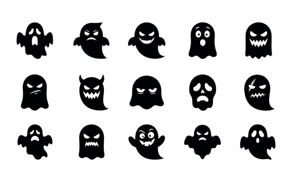 Collection of various ghost faces and emoticons for Halloween