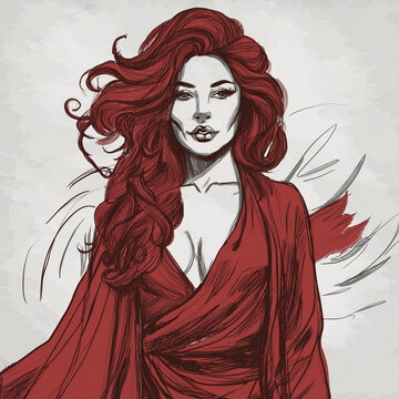 Elegant woman with long red hair portrait
