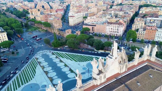 Aerial drone view of the Basilica of St. John Lateran and Rome cityscape panorama, Italy