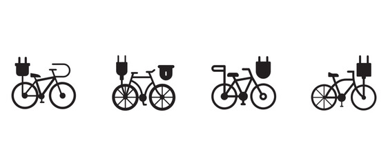 Obraz premium bicycle icons with electric plug and battery pack in various positions on white background