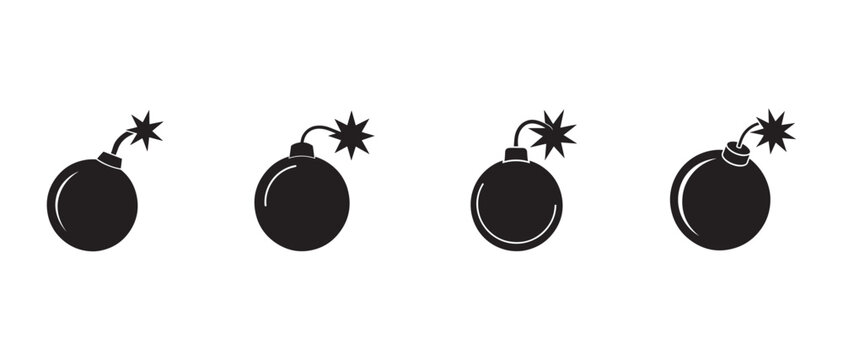 bomb icons with fuses and sparks on white background  explosive symbols