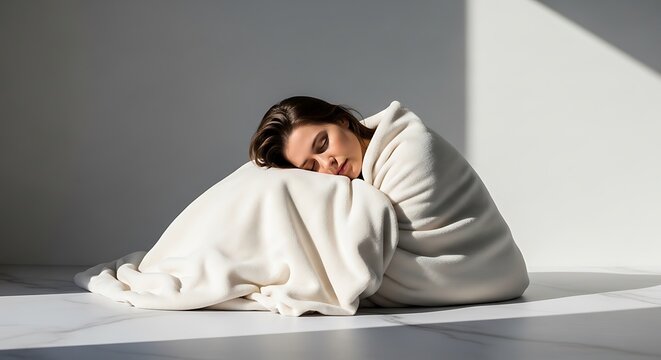 Overworked professional woman resting at office desk.