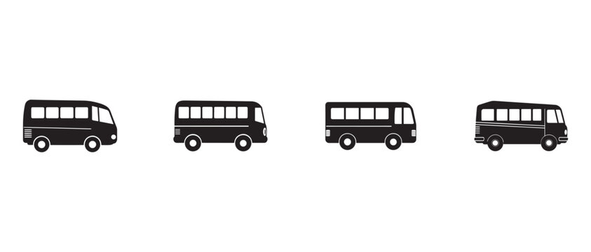 bus silhouettes in different positions and angles on white background  transportation icons