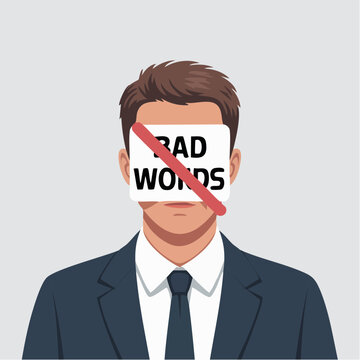 Censored businessman with bad words on white background