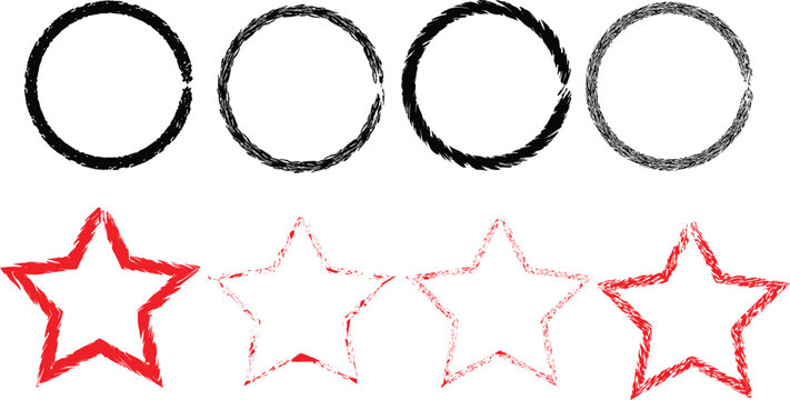 Brushstroke circles and stars graphic elements set vector illustration