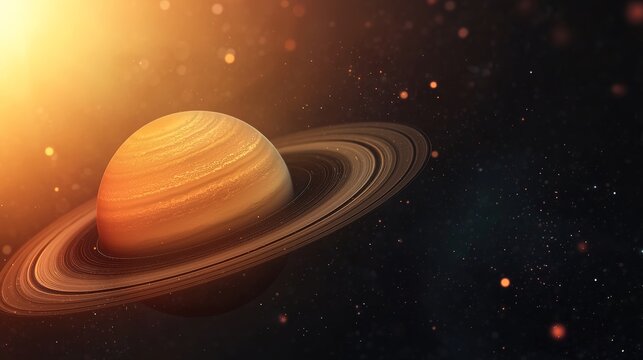 Breathtaking view of saturn surrounded by luminous rings and stars in a vast cosmic landscape
