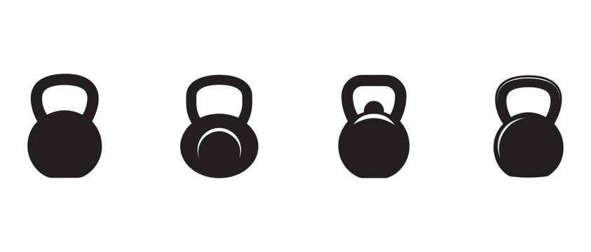 kettlebell icons in different positions for strength training exercises isolated on white background